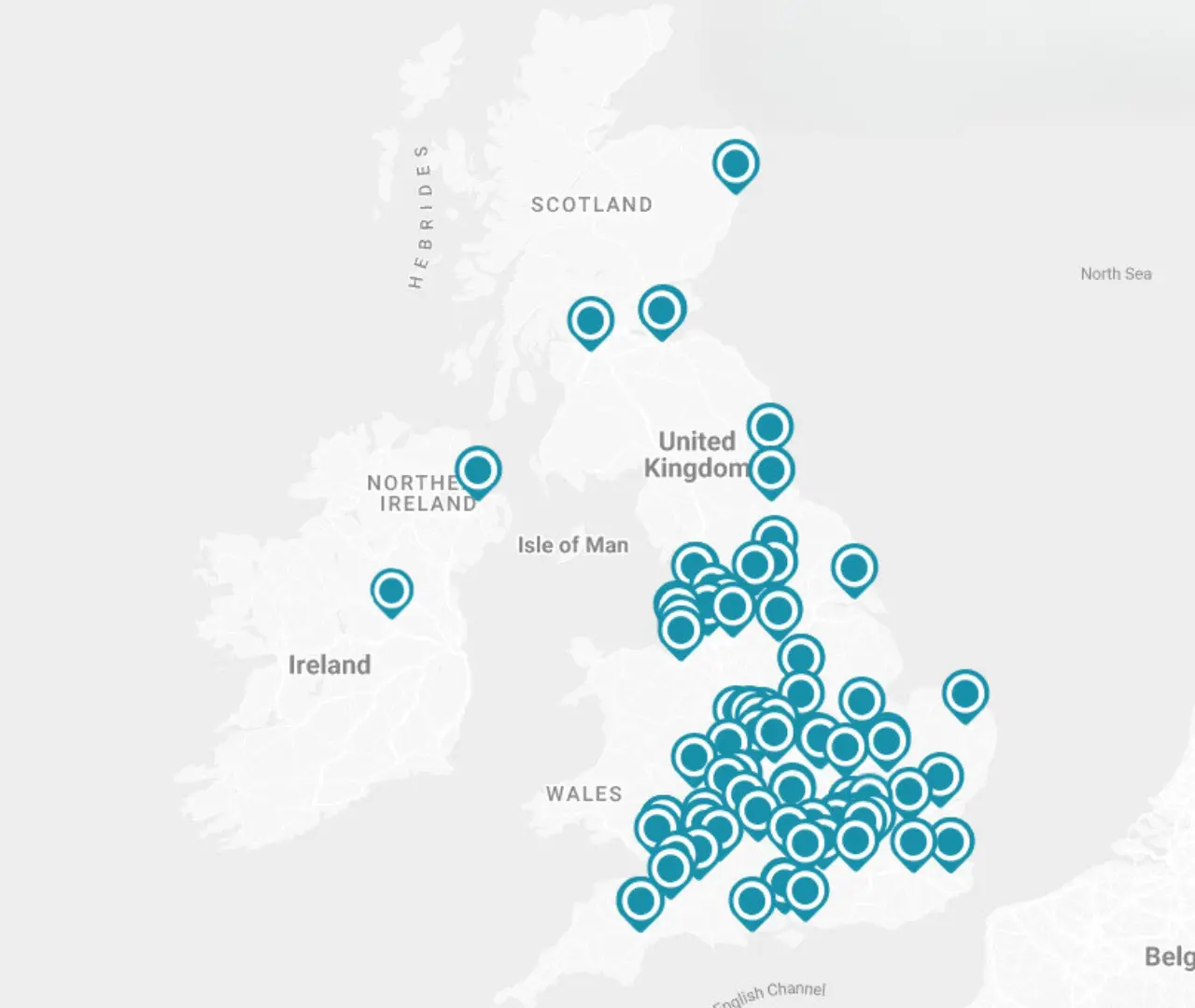 Map of Virtual Headquarters' offices in the UK