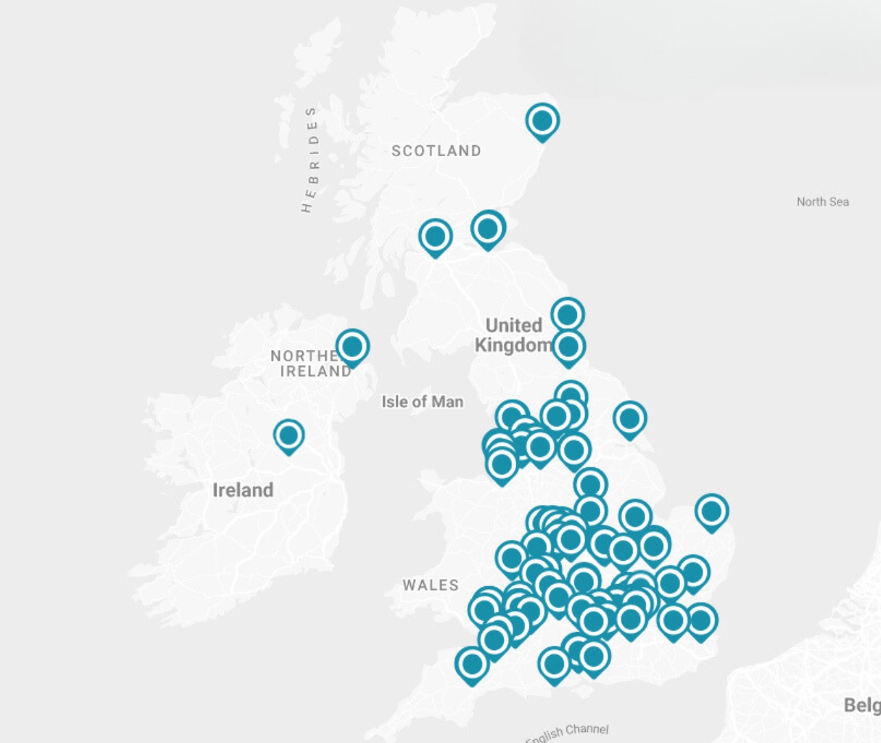 Map of Virtual Headquarters' offices in the UK